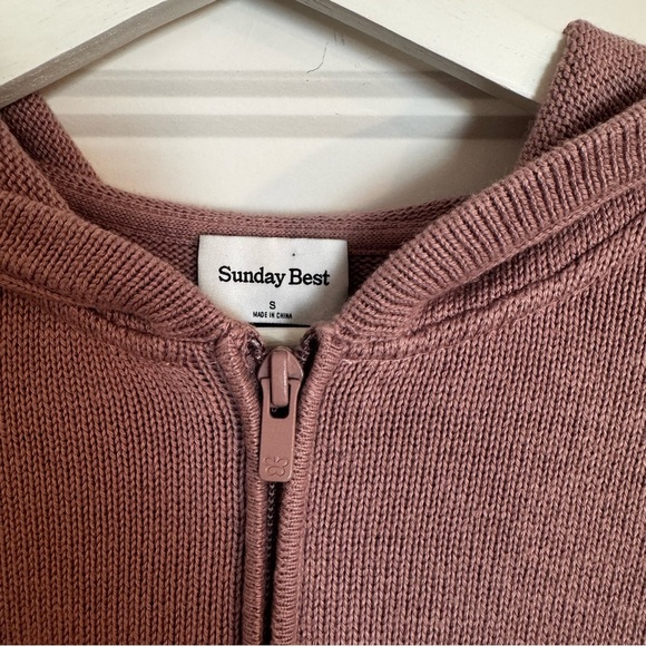 Aritzia Sunday Best Danes Dusty Rose Knit Zip-Up Hoodie Size S - Organic Cotton - Picture 5 of 14